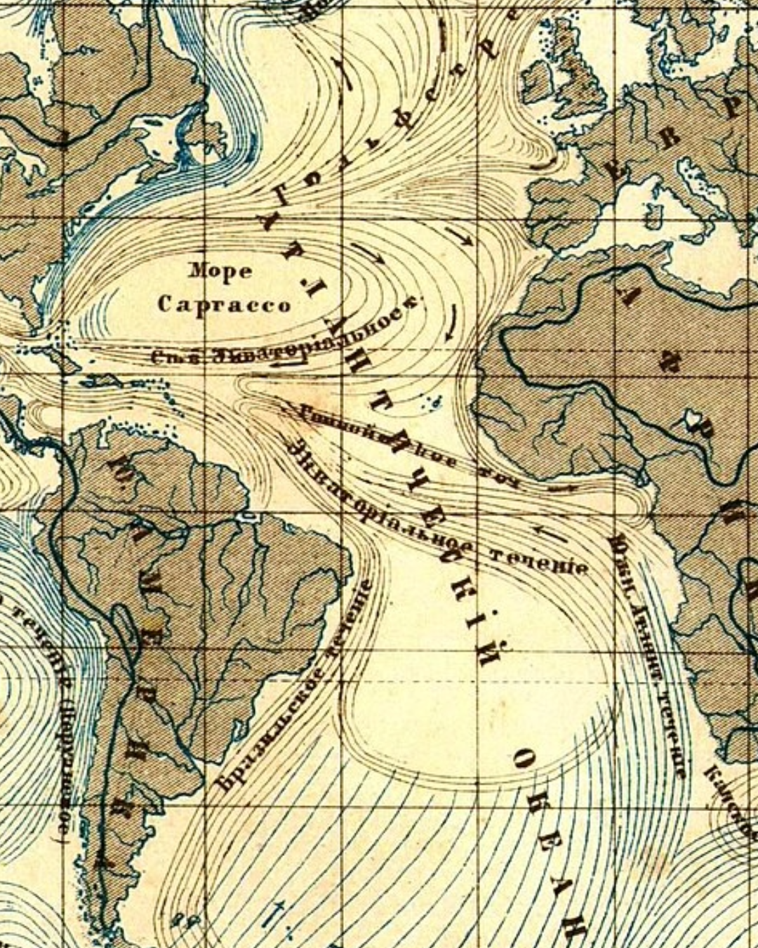An 1898 map from the Russian Empire's educational atlas, showcasing global ocean currents. This map is available on Wikimedia Commons and is in the public domain.