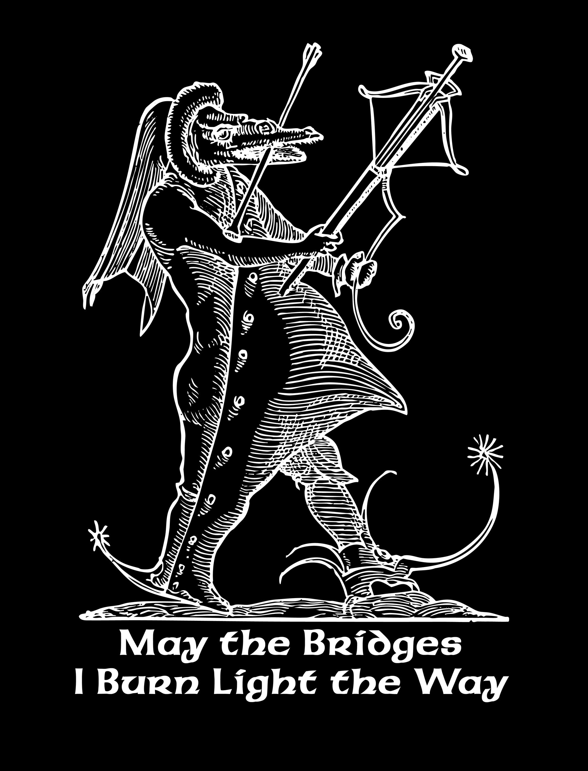 Bridges Burn graphic tee woodcut art.