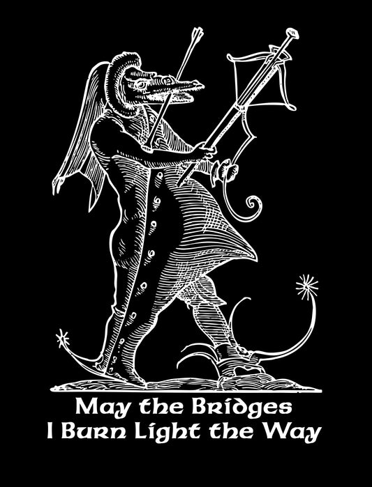 Bridges Burn graphic tee woodcut art.