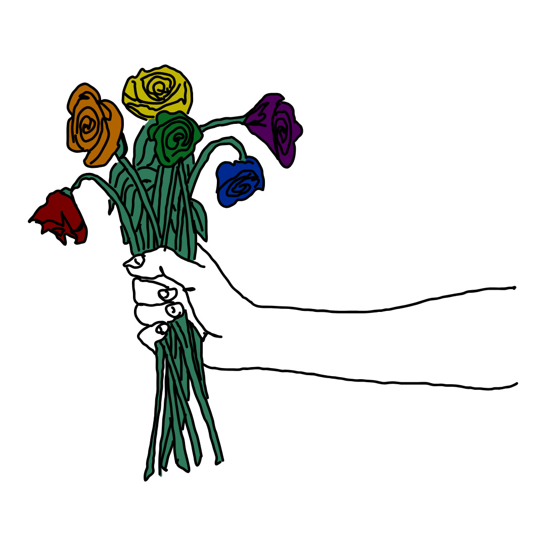 Illustrated wilted flower image that is feature on the front of 'wilted flowers card'.