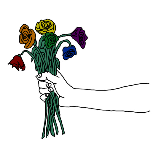 Illustrated wilted flower image that is feature on the front of 'wilted flowers card'.