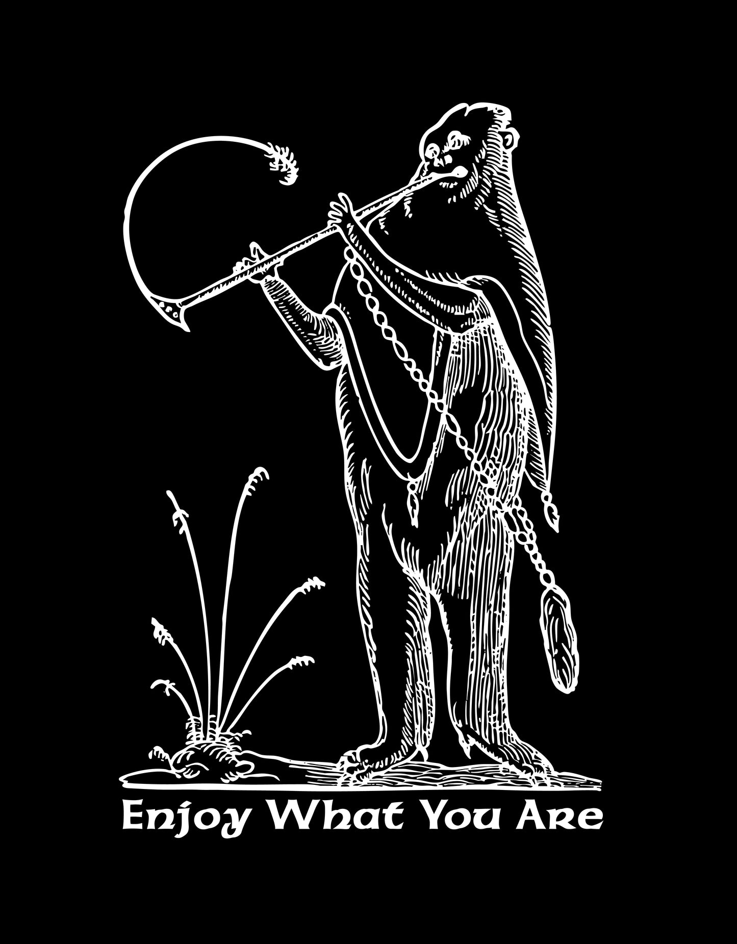 Enjoy Yourself graphic tee woodcut art.