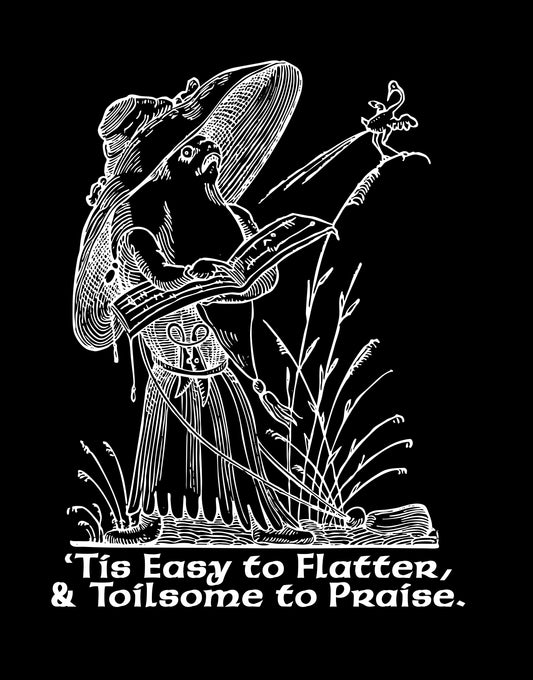 Flatter Praise graphic tee woodcut art.