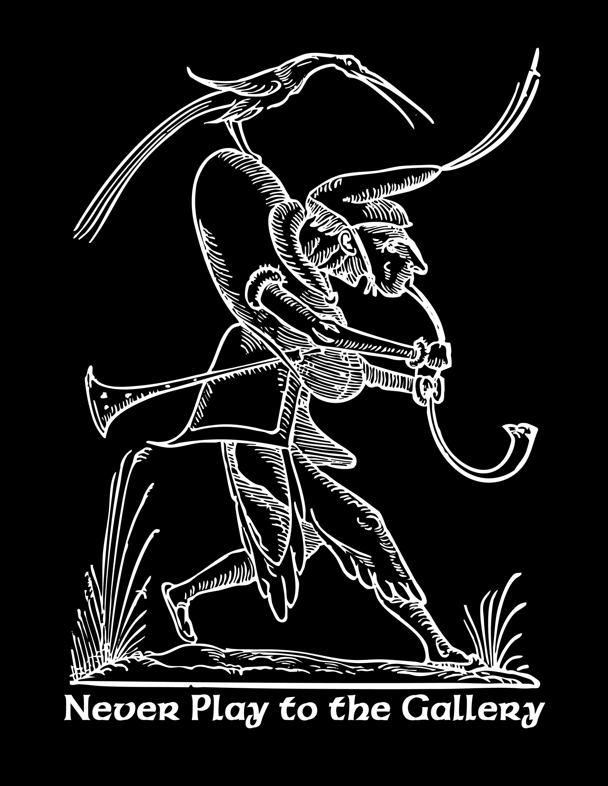 Gallery player graphic tee woodcut art.