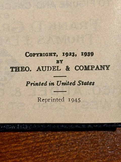 Copyright notice for a book by Theo. Audel & Company on a textured beige background.