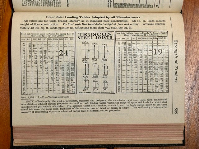 Book page with Truscon Steel Joints table and specifications