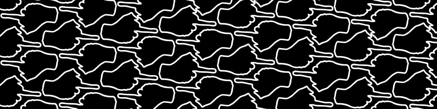 Close-up of the One Finger Wave scrunchie design in black and white — minimalist gesture print on breathable, upcycled fabric.