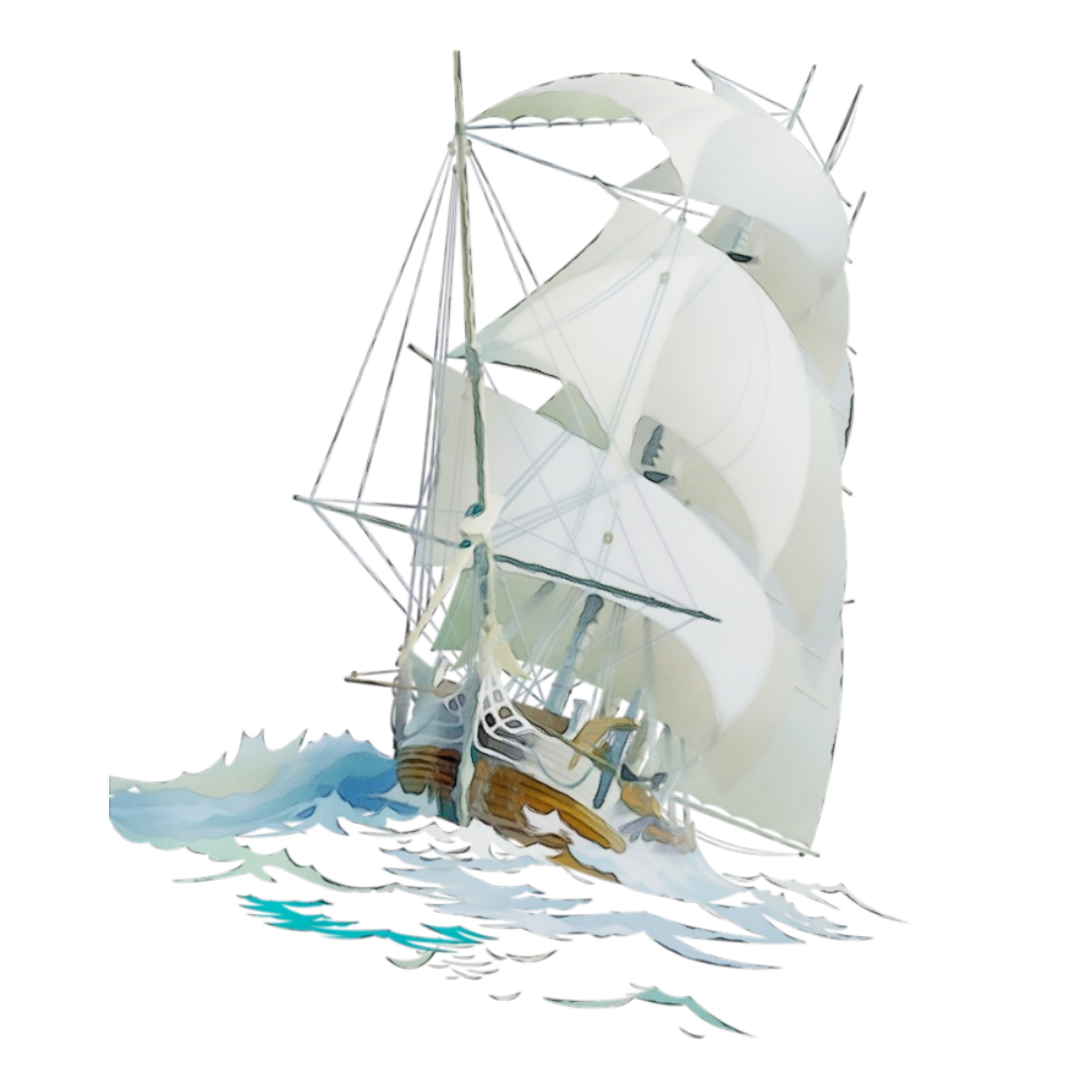 Clipper ship on rough waters, symbolizing Fox & Thistle Studio’s move from mainstream social media to the fediverse.