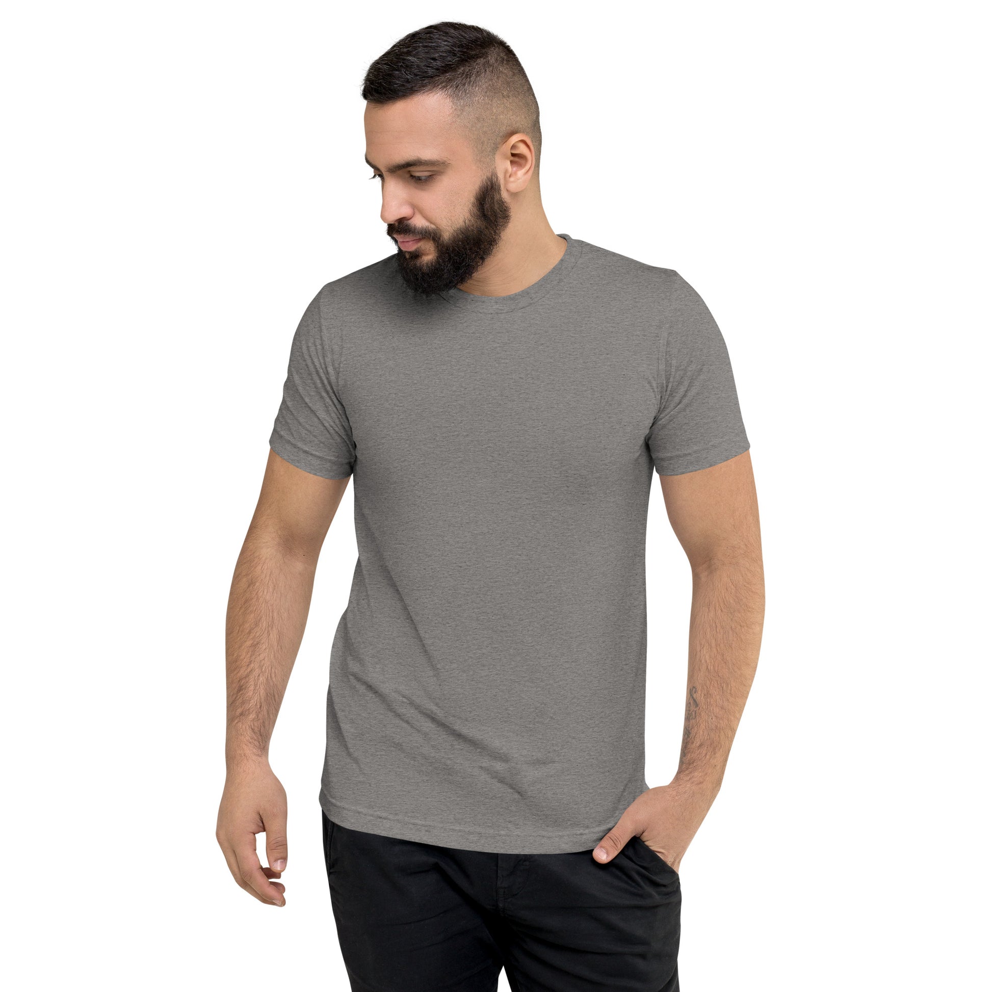 Plain blank front view of the t-shirt with no design, showcasing the tri-blend fabric and regular fit.