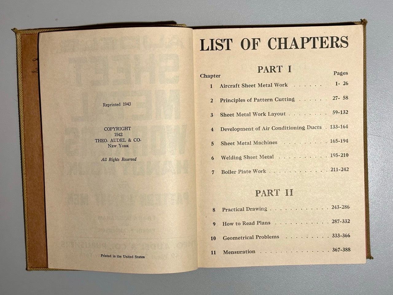 Open book showing a 'List of Chapters' page with text and chapter numbers.
