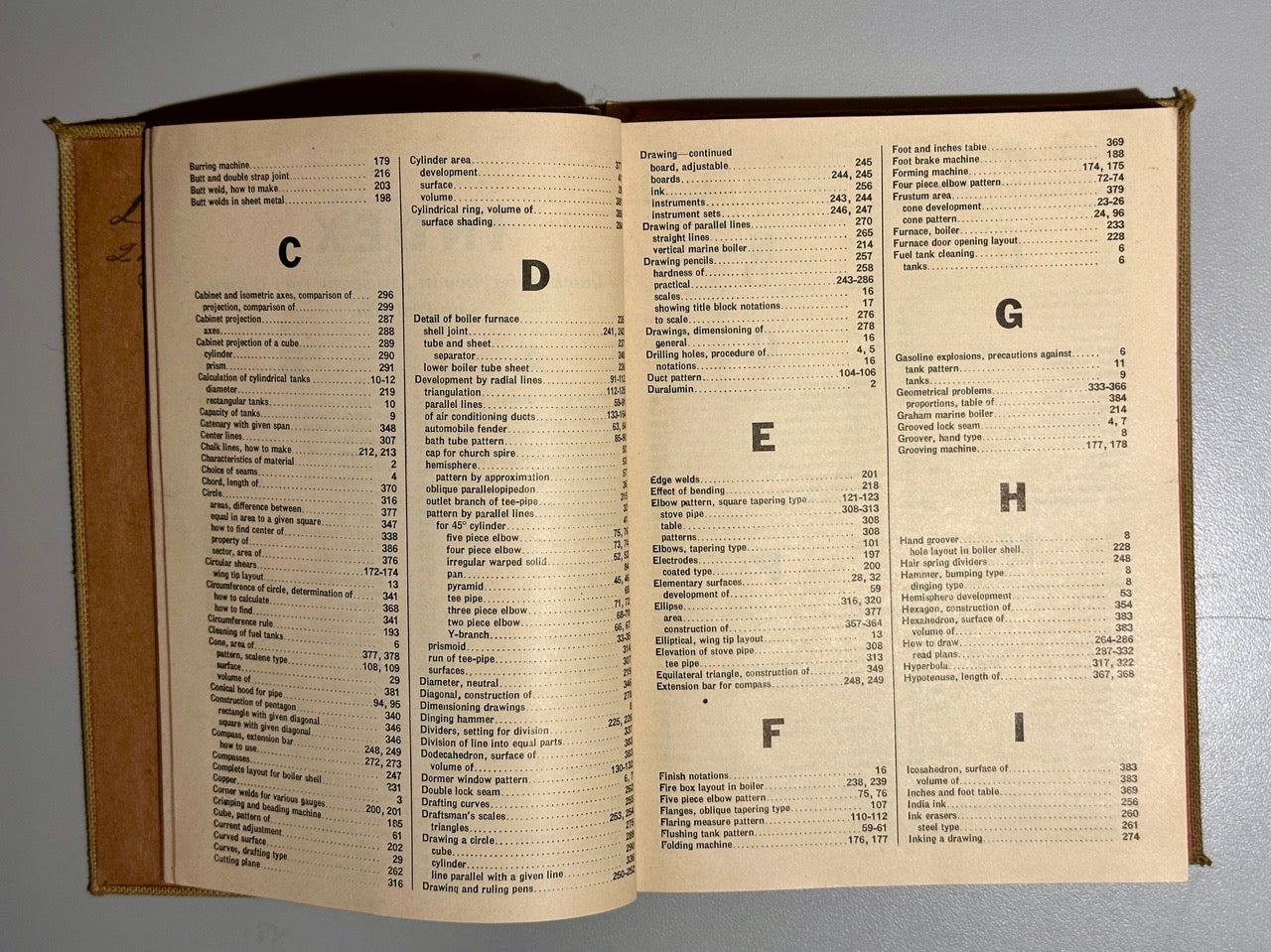 Open book with alphabetical index on a gray background