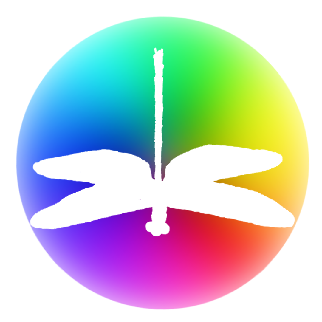 White dragonfly silhouette on a colorful gradient background