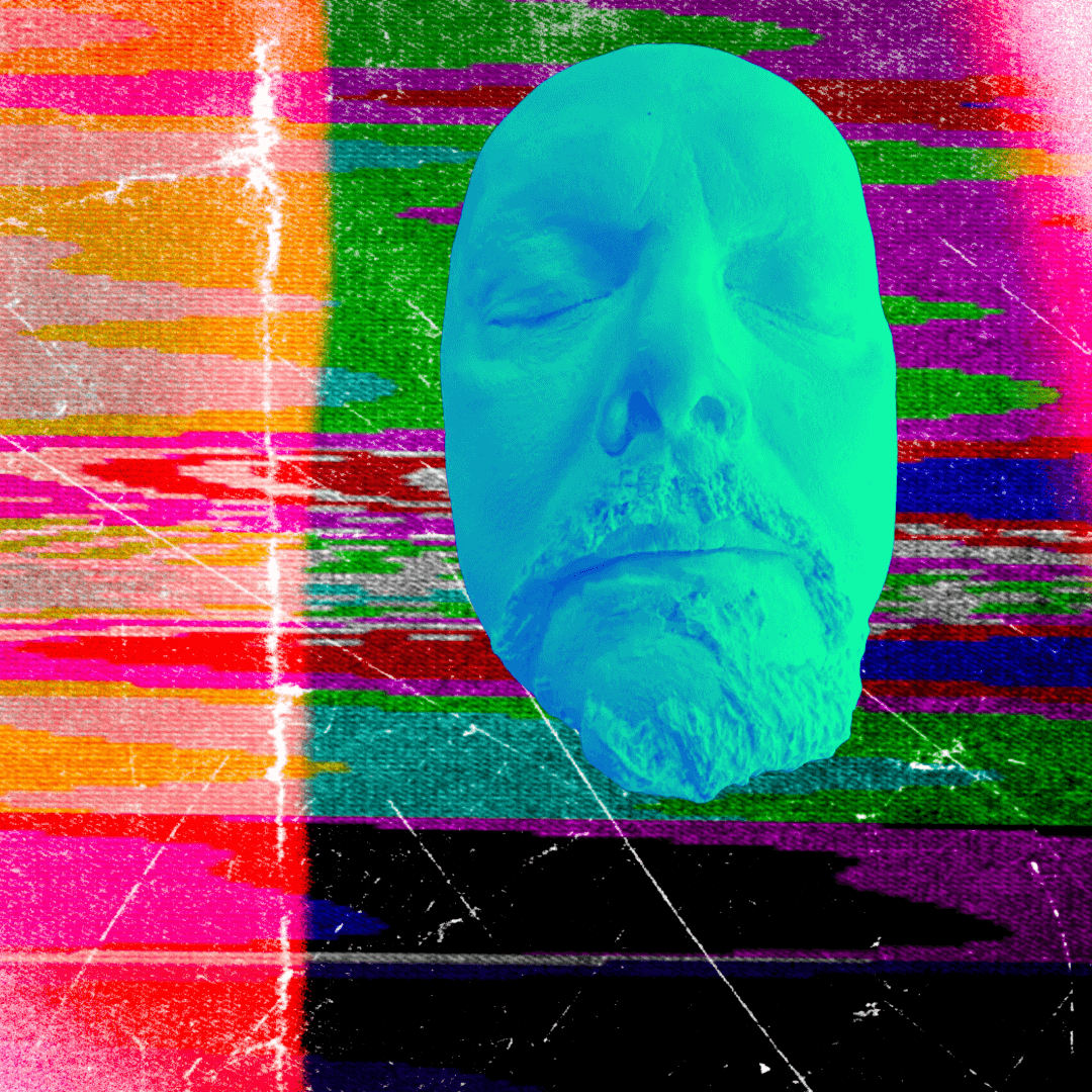 Colorful abstract background with a stylized face in the center