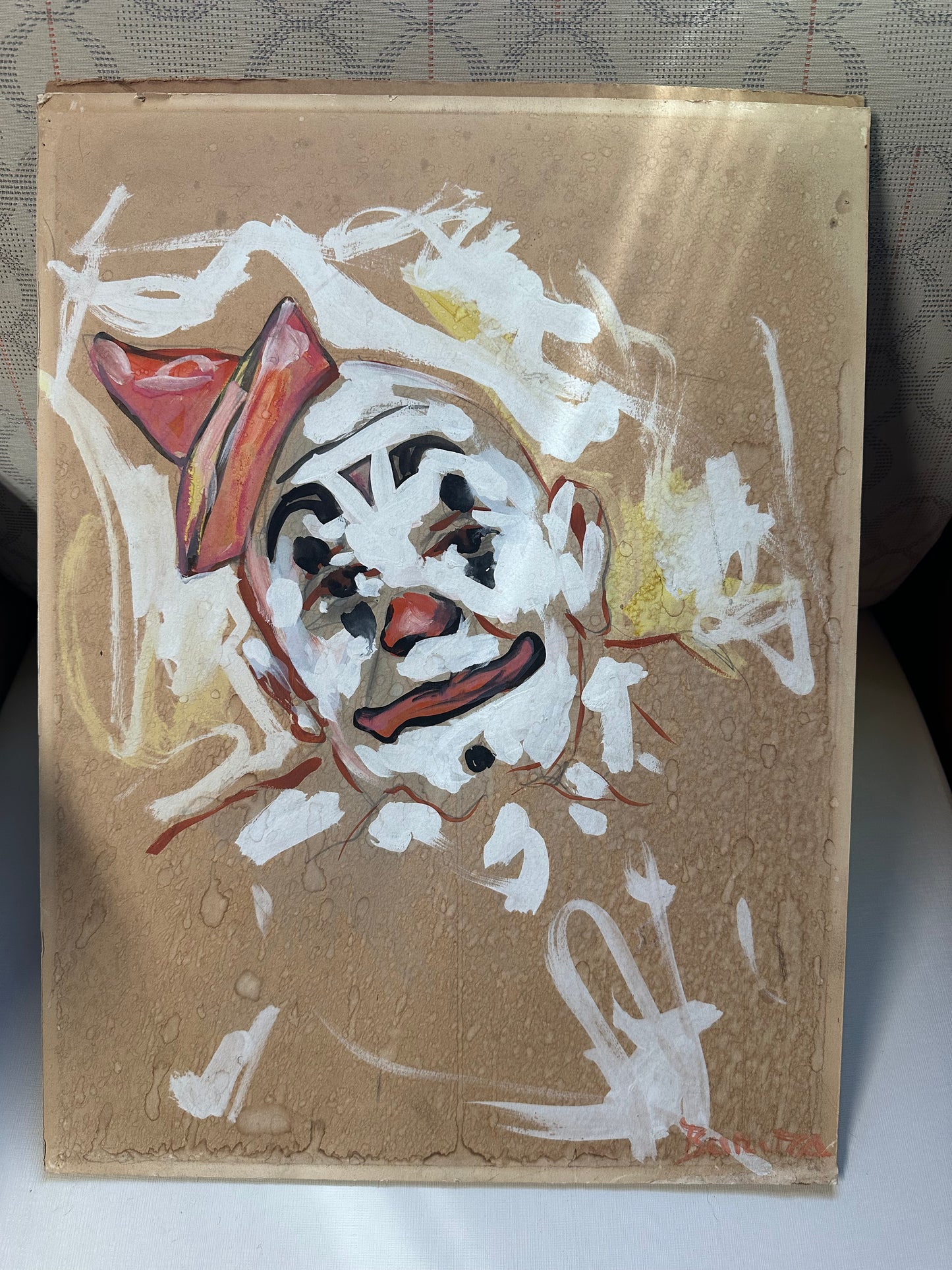 Clown portrait on board painted and signed by Peter Boruta.